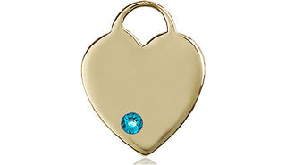 14kt Gold Heart Medal with a 3mm Zircon Swarovski stone Engraved Catholic Saint Jewelry