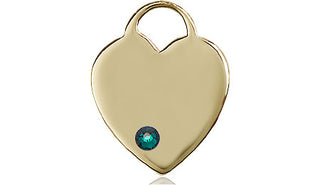 14kt Gold Heart Medal with a 3mm Emerald Swarovski stone Engraved Catholic Saint Jewelry