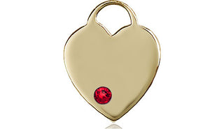 14kt Gold Heart Medal with a 3mm Ruby Swarovski stone Engraved Catholic Saint Jewelry