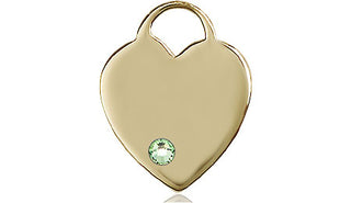 14kt Gold Heart Medal with a 3mm Peridot Swarovski stone Engraved Catholic Saint Jewelry