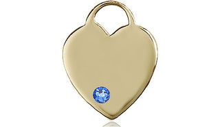 14kt Gold Heart Medal with a 3mm Sapphire Swarovski stone Engraved Catholic Saint Jewelry