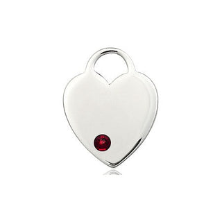 Sterling Silver Heart Pendant with a 3mm Garnet Swarovski stone on an 18-inch Sterling Silver Light Curb Chain Engraved Catholic Saint Jewelry