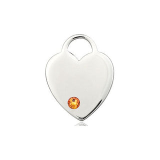 Sterling Silver Heart Pendant with a 3mm Topaz Swarovski stone on an 18-inch Sterling Silver Light Curb Chain Engraved Catholic Saint Jewelry