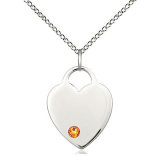 Sterling Silver Heart Charm Topaz | 18-inch Chain | Engravable