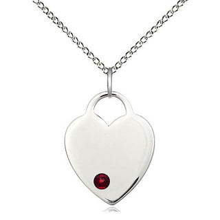 Sterling Silver Heart Charm Garnet | 18-inch Chain | Engravable