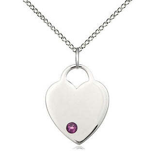 Sterling Silver Heart Charm Amethyst | 18-inch Chain | Engravable