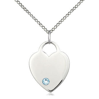 Sterling Silver Heart Charm Aqua | 18-inch Chain | Engravable