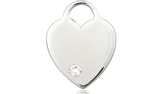 Sterling Silver Heart Pendant with a 3mm Crystal Swarovski stone on an 18-inch Sterling Silver Light Curb Chain Engraved Catholic Saint Jewelry