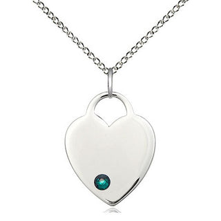 Sterling Silver Heart Charm Emerald | 18-inch Chain | Engravable