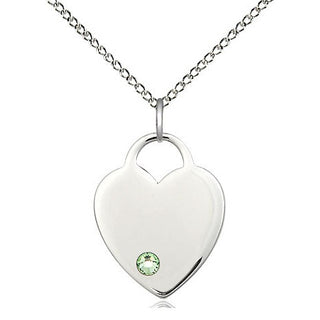 Sterling Silver Heart Charm Peridot | 18-inch Chain | Engravable