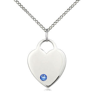 Sterling Silver Heart Charm Sapphire | 18-inch Chain | Engravable