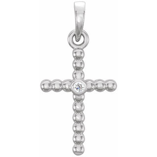 14K White 19.1x9.5 mm .015 CTW Natural Diamond Beaded Cross Pendant