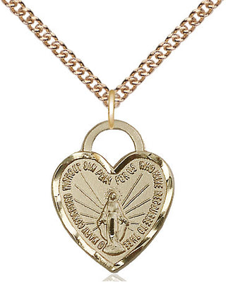 14kt Gold Miraculous Heart Medal Engraved Catholic Saint Jewelry
