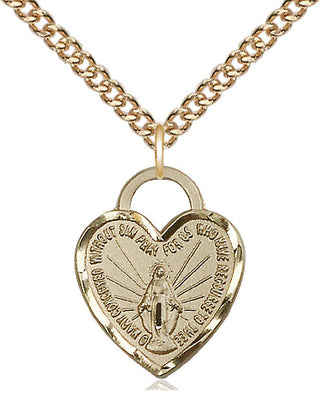 14kt Gold Miraculous Heart Medal Engraved Catholic Saint Jewelry