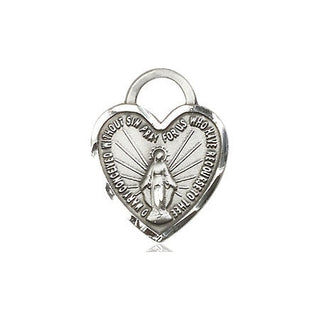 Sterling Silver Miraculous Heart Medal Engraved Catholic Saint Jewelry