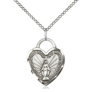 Sterling Silver Miraculous Heart Medal Religious Jewelry Engraved Catholic Saint Jewelry