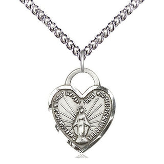 Sterling Silver Miraculous Heart Medal Religious Jewelry Engraved Catholic Saint Jewelry