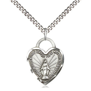 Sterling Silver Miraculous Heart Medal Religious Jewelry Engraved Catholic Saint Jewelry