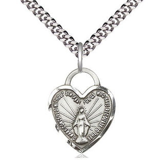 Sterling Silver Miraculous Heart Medal Religious Jewelry Engraved Catholic Saint Jewelry