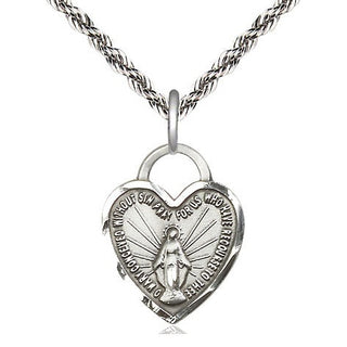 Sterling Silver Miraculous Heart Medal Religious Jewelry Engraved Catholic Saint Jewelry