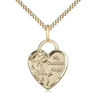 14kt Gold Filled Guardian Angel Heart Medal Religious Jewelry Engraved Catholic Saint Jewelry
