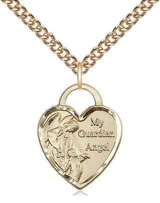 14kt Gold Filled Guardian Angel Heart Medal Religious Jewelry Engraved Catholic Saint Jewelry