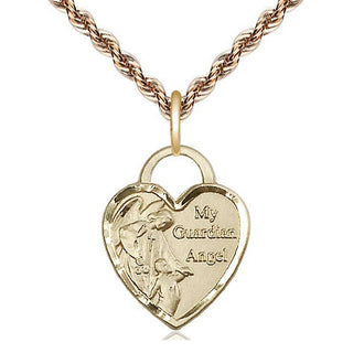 14kt Gold Filled Guardian Angel Heart Medal Religious Jewelry Engraved Catholic Saint Jewelry