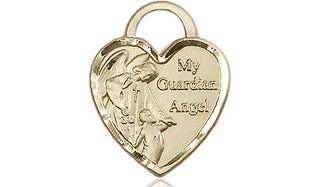 14kt Gold Guardian Angel Heart Medal Engraved Catholic Saint Jewelry