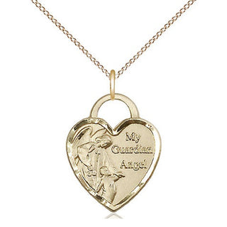 14kt Gold Guardian Angel Heart Medal Engraved Catholic Saint Jewelry