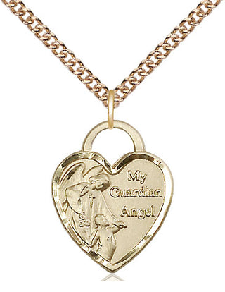 14kt Gold Guardian Angel Heart Medal Engraved Catholic Saint Jewelry