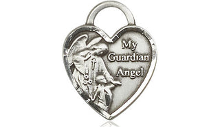 Sterling Silver Guardian Angel Heart Medal Engraved Catholic Saint Jewelry