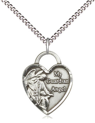 Sterling Silver Guardian Angel Heart Medal Religious Jewelry Engraved Catholic Saint Jewelry
