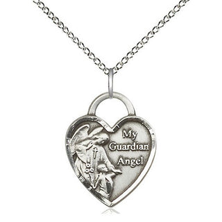 Sterling Silver Guardian Angel Heart Medal Religious Jewelry Engraved Catholic Saint Jewelry