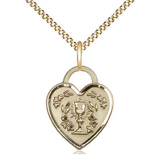 14kt Gold Filled Communion Heart Medal Religious Jewelry Engraved Catholic Saint Jewelry