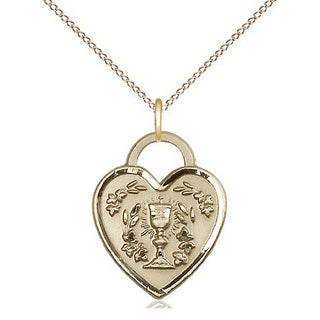 14kt Gold Filled Communion Heart Medal Religious Jewelry Engraved Catholic Saint Jewelry