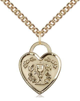 14kt Gold Filled Communion Heart Medal Religious Jewelry Engraved Catholic Saint Jewelry