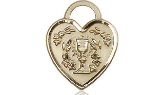 14kt Gold Communion Heart Medal Engraved Catholic Saint Jewelry