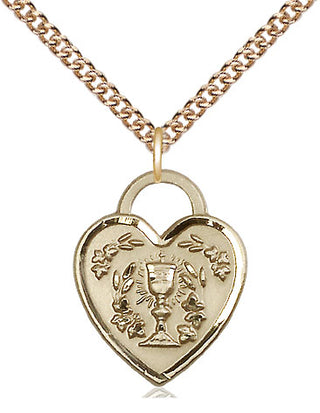 14kt Gold Communion Heart Medal Engraved Catholic Saint Jewelry