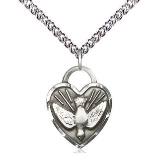 Sterling Silver Confirmation Heart Medal Religious Jewelry Engraved Catholic Saint Jewelry