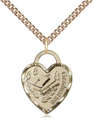 14kt Gold Graduation Heart Medal Engraved Catholic Saint Jewelry