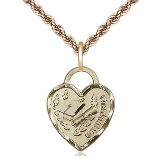 14kt Gold Graduation Heart Medal Engraved Catholic Saint Jewelry