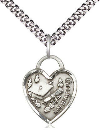 Sterling Silver Graduation Heart Medal Religious Jewelry Engraved Catholic Saint Jewelry