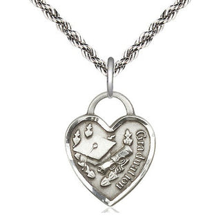 Sterling Silver Graduation Heart Medal Religious Jewelry Engraved Catholic Saint Jewelry