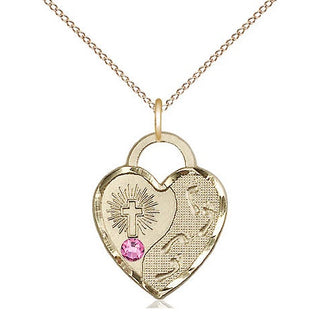 14kt Gold Filled Footprints Heart Charm Rose Swarovski | 18-inch Chain | Engravable