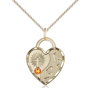 14kt Gold Filled Footprints Heart Charm Topaz Swarovski | 18-inch Chain | Engravable