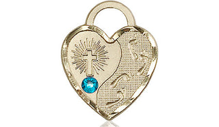 14kt Gold Filled Footprints Heart Pendant with a 3mm Zircon Swarovski stone on an 18-inch Gold Filled Light Curb Chain Engraved Catholic Saint Jewelry