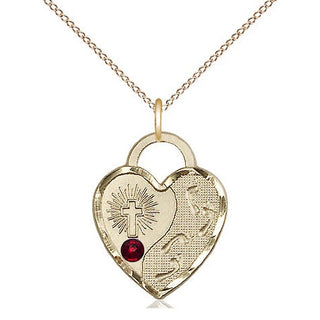 14kt Gold Filled Footprints Heart Charm Garnet Swarovski | 18-inch Chain | Engravable