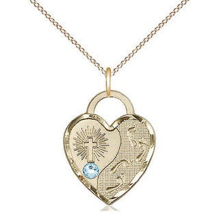 14kt Gold Filled Footprints Heart Charm Aqua Swarovski | 18-inch Chain | Engravable