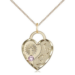 14kt Gold Filled Footprints Heart Charm Light Amethyst Swarovski | 18-inch Chain | Engravable