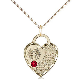 14kt Gold Filled Footprints Heart Charm Ruby Swarovski | 18-inch Chain | Engravable